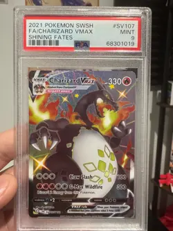 2021 Pokemon Sword & Shield Shining Fates #SV107 Full Art Charizard Vmax PSA 9 - Image 1