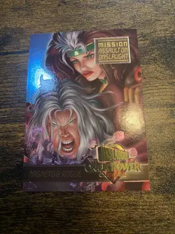 Classic OverPower Chrome/Holo Assault On Onslaught Mission Card Magneto & Rogue - Image 1