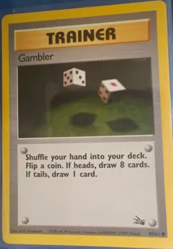 Gambler 60/62 Fossil Trainer Regular Pokemon Card Mint - Image 1