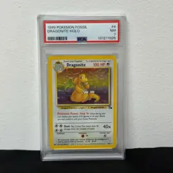 1999 Pokemon Fossil Dragonite #4 Holo PSA 7 - Image 1