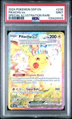 2024 POKEMON SSP EN-SURGING SPARKS SPECIAL ILLUSTRATION RARE PIKACHU EX PSA 9 - Image 1