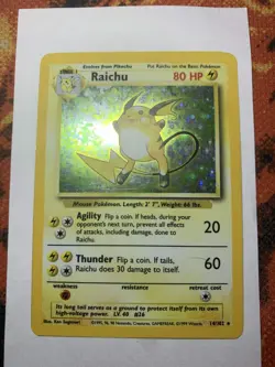 Pokemon Raichu holo Base Set moderatley played FREE SHIPPING - Image 1