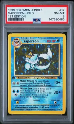 1999 POKEMON JUNGLE 1ST EDITION #12 VAPOREON-HOLO PSA 8 - Image 1