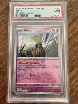 2024 Pokemon Twilight Masquerade Abra 080/167 Reverse Holo PSA 9 Mint - Image 1