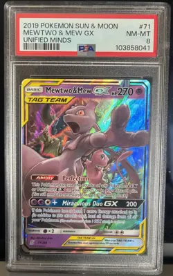 Mewtwo & Mew Gx Pokemon Sun & Moon Unified Minds 71/236 PSA 8 - Image 1
