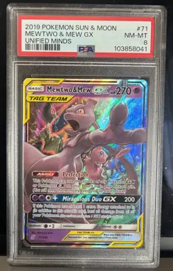 Mewtwo & Mew Gx Pokemon Sun & Moon Unified Minds 71/236 PSA 8 - Image 2