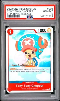 2022 ONE PIECE SUPER PRE RELEASE ST01-006 TONY TONY CHOPPER PSA 10 GEM MINT - Image 1