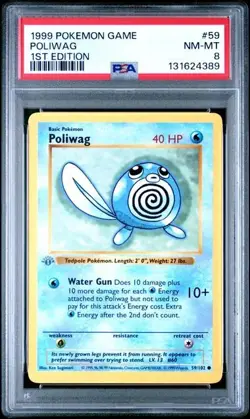 Base Set 1st Edition POLIWAG #59/102 PSA 8 Gray/Grey Stamp 1999 Pokemon Card - Image 1
