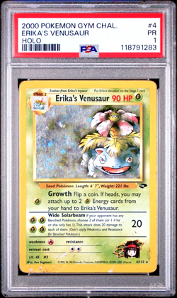 PSA 1 *DOUBLE SWIRL 2000 Gym Challenge Erika's Venusaur 4/132 Holo Foil Pokemon - Image 1