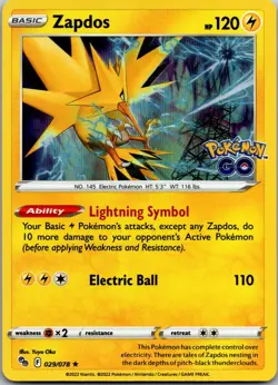 Zapdos 029/078 Holo Rare Pokemon GO Pokemon Holo Near Mint - Image 1