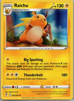 Raichu 050/203 SWSH07: Evolving Skies Pokemon TCG Holo Rare NM - Image 1