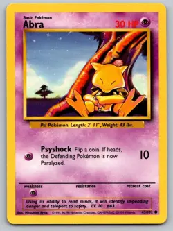 Abra 43/102 Common Base Set Unlimited Pokemon Lightly Played - Image 1