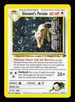 Giovanni's Persian 8/132 Rare Gym Challenge Pokemon Card - Image 1