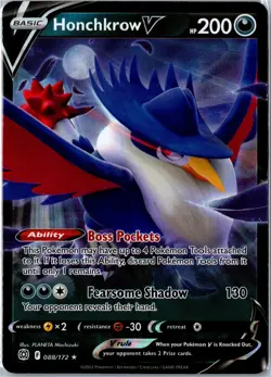 Pokemon Card - Honchkrow V 088/172 Ultra Rare Holo SWSH09: Brilliant Stars NM - Image 1