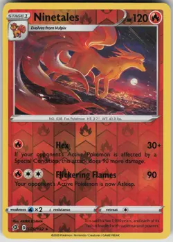 Ninetales 025/192 Rare Rebel Clash Pokemon Reverse Holo Lightly Played - Image 1