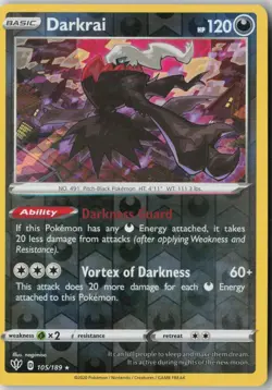 Darkrai 105/189 Holo Rare Darkness Ablaze Pokemon Reverse Holo Near Mint - Image 1