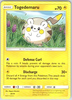 Togedemaru 26/30 Common SM Trainer Kit: Lycanroc & Alolan Raichu Pokemon NM - Image 1