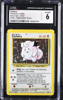Pokemon Clefairy Base Set Holo Rare - RED HEART ERROR CGC 6 EX-NM - Image 1