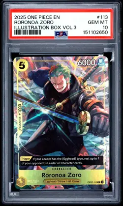 PSA 10 2025 ONE PIECE PROMOS 113 RORONOA ZORO ILLUSTRATION BOX VOL.3 - Image 1