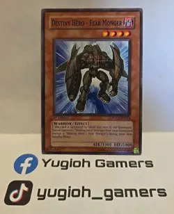 YUGIOH DESTINY HERO FEAR MONGER POTD 1ST EDITION COMMON LIGHT PLAYED - Image 1