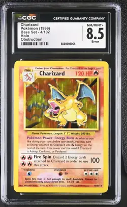 CGC 8.5 Obstruction ERROR Charizard 1999 Base Set 4/102 Holo Pokemon Card - Image 1