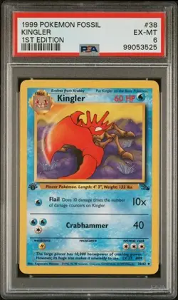 TCG 1999 Pokemon FOSSIL Non-Holo 1ST Edition Card KINGLER # 38 Graded PSA 6 - Image 1