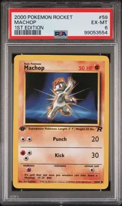 TCG 1999 Pokemon TEAM ROCKET Non-Holo 1ST Edition Card MACHOP # 59 PSA 6 - Image 1
