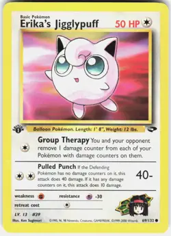 Erika's Jigglypuff 69/132 Common Gym Challenge Pokemon 1st Edition LP - Image 1