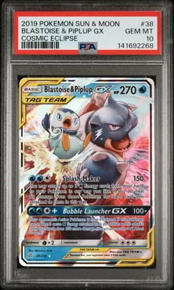 Blastoise & Piplup GX 2019 Pokemon Cosmic Eclipse Ultra Rare #38 PSA 10 - Image 1