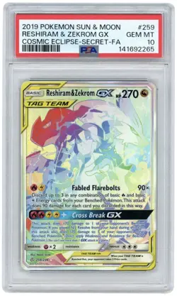 Reshiram & Zekrom GX 2019 Pokemon Cosmic Eclipse Secret Rare Full Art 259 PSA 10 - Image 3