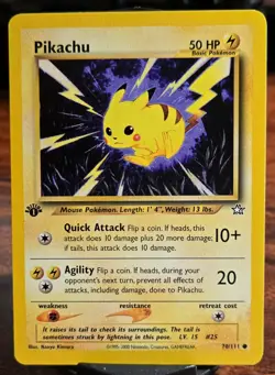 1995 Vintage Pikachu 70/111 NM / M - 1ST ED. Neo Genesis Pokemon TCG, New, NM - Image 1