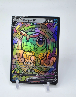Custom HOLO STAINED GLASS Caterpie Card Holo Caterpie READ DESCRIPTION BELOW - Image 1