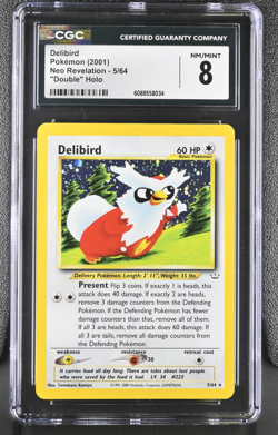 CGC 8 Pokemon Neo Revelation Delibird "Double" Holo Error 5/64 - Image 1
