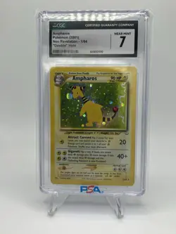 AMPHAROS DOUBLE HOLO ERROR 1/64 Neo Revelation Holo Rare Pokemon 💎CGC 7 NM💎 - Image 1