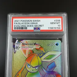 PSA 10 Glaceon Vmax 208/203 Pokemon Evolving Skies Rainbow Rare Graded Card - Image 2