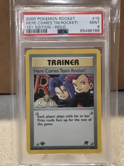 2000 POKEMON TEAM ROCKET #15 HERE COMES TEAM ROCKET! 1ST EDITION HOLO PSA 9 - Image 1