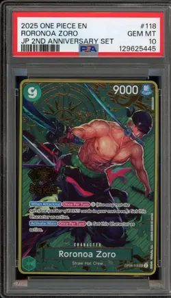 One Piece CCG Roronoa Zoro JP 2nd Anniversary Set OP06-118 PSA 10 Gem Mint - Image 1
