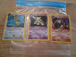 VINTAGE 2000 Pokemon Cards Team Rocket Rare 3-Card Lot Dark Charizard Dragonite - Image 1