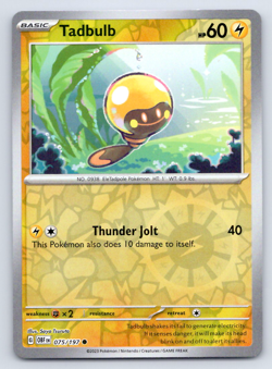 Pokemon Tadbulb SV03: Obsidian Flames OBF Reverse Holo 075/197 NM - Image 1