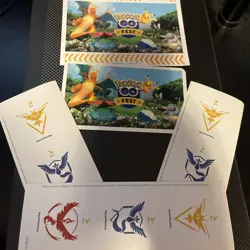 POKEMON GO FEST PROMO EVENT 2016 RARE CARD &STICKER SHEET MYSTIC VALOR INSTINCT - Image 1