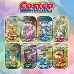 Pokemon Prismatic Evolutions 8 Mini-Tins w Promo Cards Costco 2-pack (32 PACKS) - Image 1