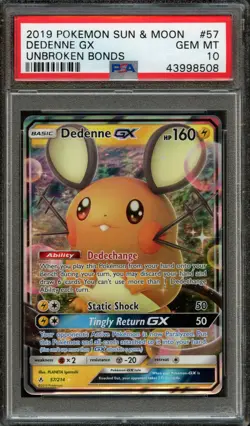 PM - 2019 - POKEMON SUN & MOON - UNBROKEN BONDS - #57 - DEDENNE GX - PSA 10 - Image 1
