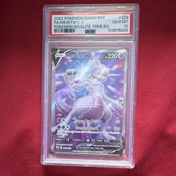 Pokemon 2022 Mewtwo V SWSH229 Full Art Holo Promo PSA 10 Pokemon GO ETB - Image 1