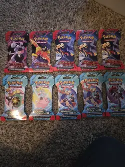 Pokemon TCG Sleeved Booster Packs Destined Rivals And Journey Together 10 Total - Image 1