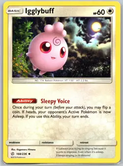 POKEMON COSMIC ECLIPSE IGGLYBUFF 168/236 UNCOMMON NON HOLO NM - Image 1