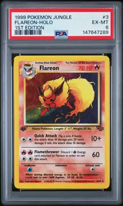 1999 Pokemon Jungle #3 Flareon-Holo 1st Edition PSA 6 EX-MT WOTC - Image 1