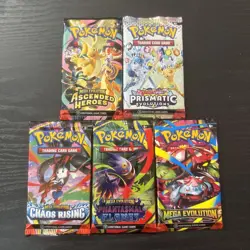 Pokemon Pack Lot Of 5 Packs Ascended Heroes, Prismatic, Chaos Rising, PF, ME - Image 1