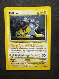 Pokemon TCG Raikou Neo Revelation Holo Card 13/64 Unlimited Rare - Image 1