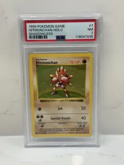 Shadowless Hitmonchan 7/102 Base Set Holo Rare Pokemon Card PSA 7 - Image 1