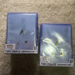 2 boxes of Pokemon Gold Pikachu Toploaders + Penny Sleeves 25 Pack Ultra PRO - Image 1